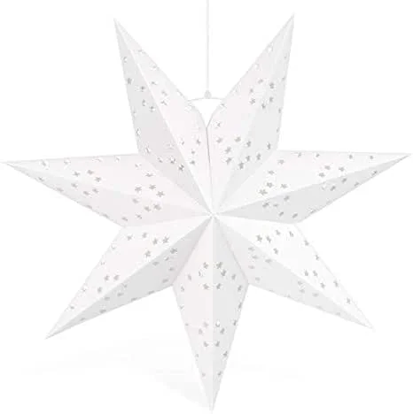 Wishstar Linternas Papel Estrella Navidad, Estrella Diámetro 45 cm Plegables Ahuecan Colgantes Linternas para Decorativas de Fiesta de Navidad Habitaciones, Cumpleaños y Bodas (Blanco 1pcs) — Decoracion Navidad