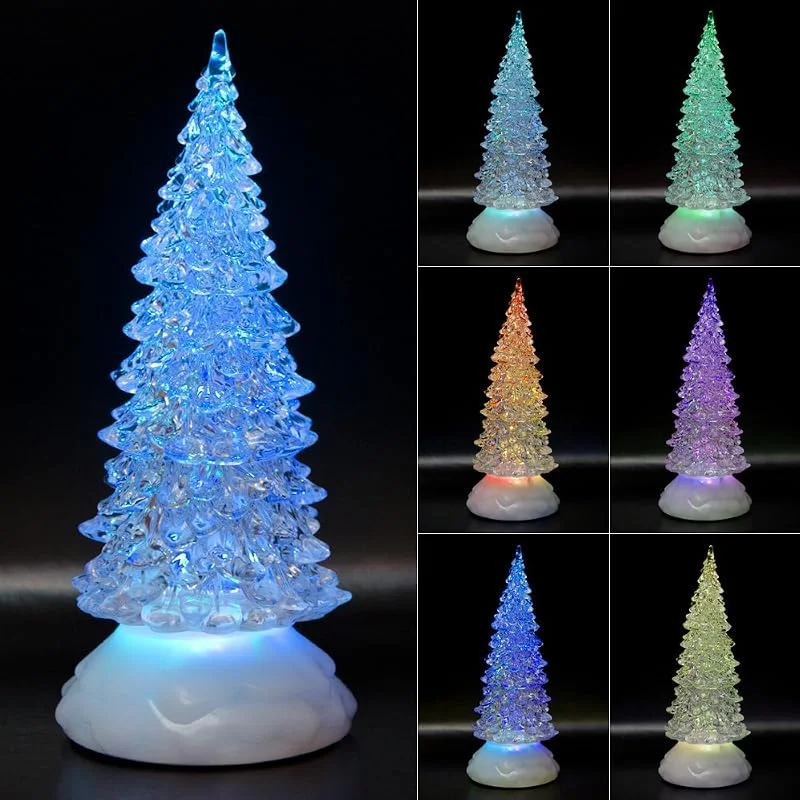 Tronje 27 cm Árbol Navideño Luz LED Pequeño - Árboles Navidad de Cristal - Temporizador USB - Abeto Navidad Acrílico Iluminado con Cambio de Color — Luces Navidad