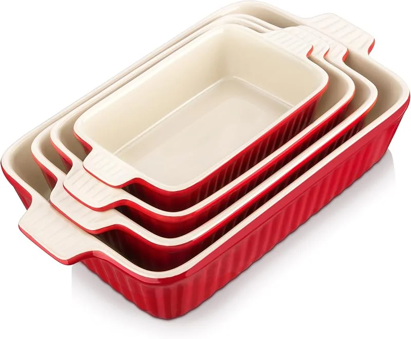 Visita la tienda de MALACASA MALACASA Juego de 4 Porcelana Molde Para Pan y Bandeja Para Hornear en 4 Tamaños, Plato Hondo Rojo, Serie BAKE — Hogar y cocina
