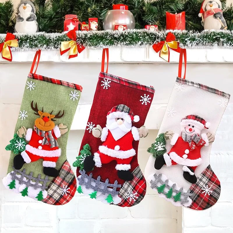 XIMEY Calcetines Navidad 3 Piezas Calcetines Navidad Chimenea, Calcetines Navidad Decor, Calcetines de Navidad, Calcetines Navidad, Decoración Navideña para Chimenea, Escaleras, Árbol de Navidad (MB) — Decoracion Navidad