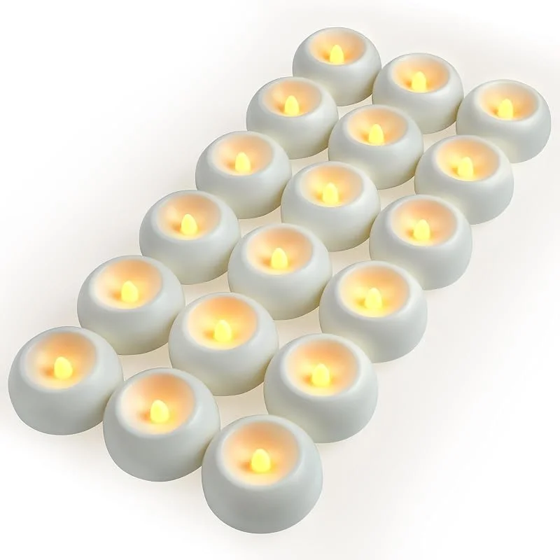 JVURICE 18 velas LED flotantes de color blanco cálido, 6 cm, impermeables, con 100 horas de combustión, sin llama, funcionan con pilas, para piscina, boda, bañera, fuente, fiesta, decoración — Cena a la luz de velas