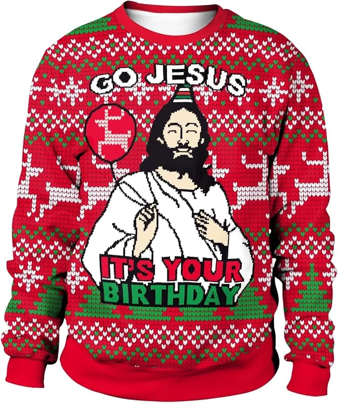 CIZEUR Jersey de Navidad para hombre con estampado 3D Ugly Christmas Sweater Unisex Couple Suéter Papá Noel Impresión — Ropa Navidad