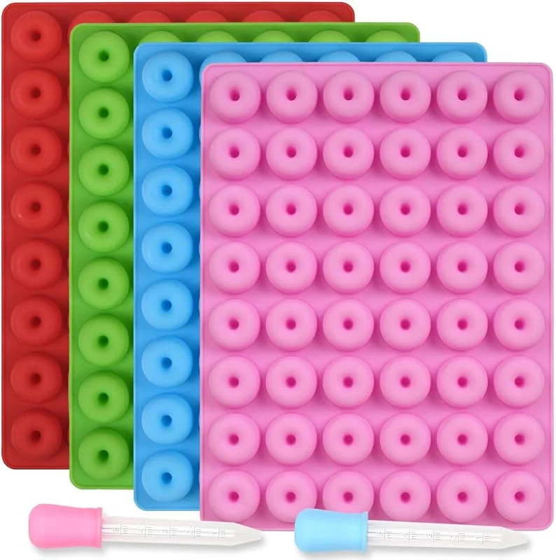 Newk Molde de silicona para caramelos, 4 paquetes de 48 cavidades de 48 moldes de anillo de goma con 2 cuentagotas, molde antiadherente de grado alimenticio para dulces — Hogar y cocina