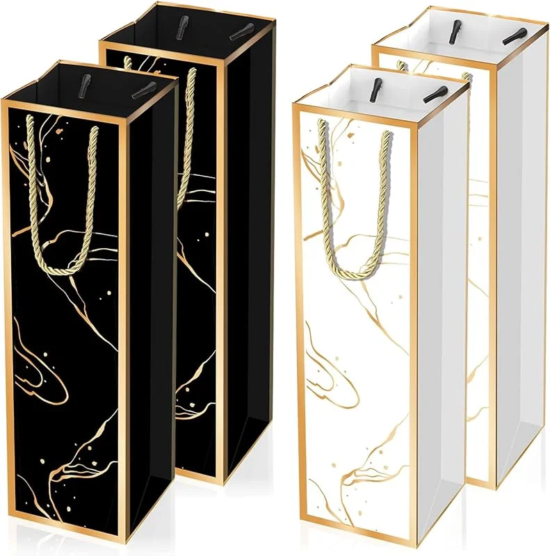 YPLANGENT 4 Bolsas para Botellas de Vino, Negro, Blanco, Dorado, 35 × 9, 5 × 9 cm — Vino y mesa festiva