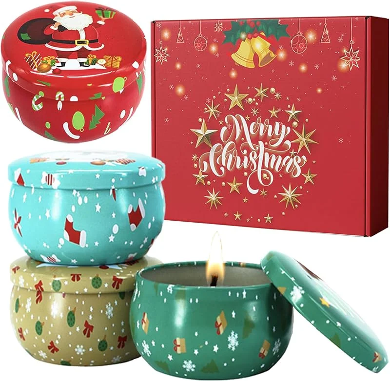 POPOYU Navidad Velas Aromaticas Regalos, 4 Piezas Juego De Velas Perfumadas Navideñas, Cera de Soja Natural Velas para Día de Madre, Día de San Women, Bathroom, Regalos para Mujer Navidad(A) — Cena a la luz de velas