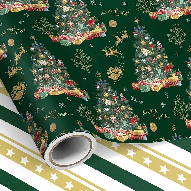 Visita la tienda de Neloheac Neloheac Rollo Papel de Regalo Navidad Árbol Verde, 43 cm x 10 m — Envoltorio regalo