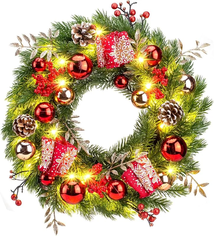 Visita la tienda de GlobaLink GlobaLink Corona Navidad Puerta, Guirnalda Navidad con 40cm 40LED-Piña — Decoracion Navidad