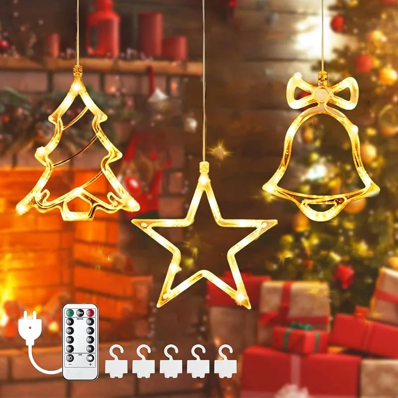 LXWINNER Luces Navideñas de Estrella LED, 30 LED Cortina de Luces Estrella con Pilas, Luces de Cortina de Navidad, 8 Modos Luces de Cortina Luz Ventana Decoracion Navidad para Interior habitacion Balcón Boda