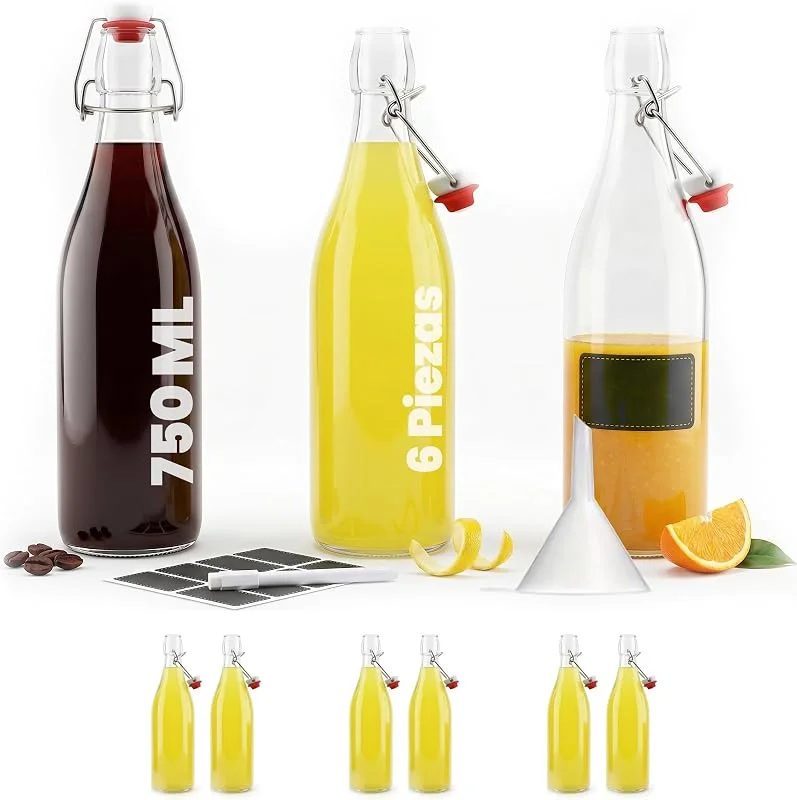 Visita la tienda de slkfactory 6 botellas de 750 ml de slkfactory de cristal vacías con cierre de clip, botellas de vino, vinagre y aceite, 0, 75 l (6 unidades) — Vino y mesa festiva