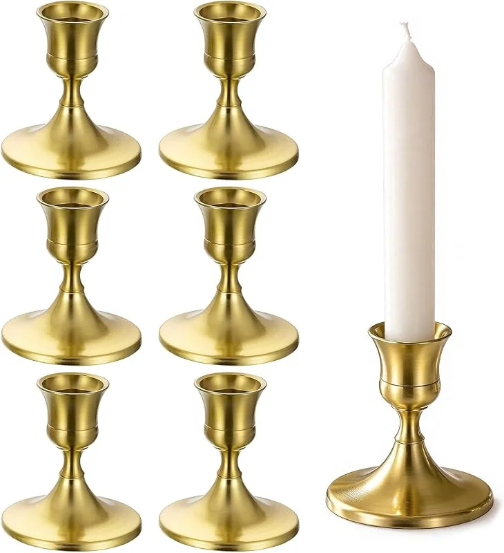 ChAusa 6 Piezas Dorado Portavelas, Estilo Vintage Candelabro para Cónicas — Cena a la luz de velas