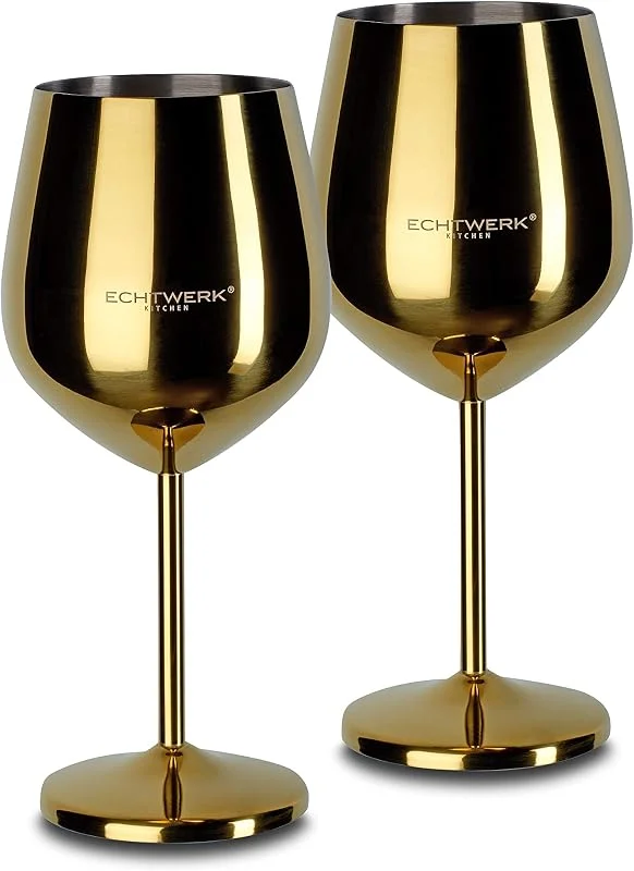 Visita la tienda de ECHTWERK ECHTWERK Copas de Vino de Acero Inoxidable Inastillables, Juego de 2 Piezas, Edición Oro, 21x7, 3cm, 0, 5L - Robustas, Irrompibles, Ideales para Camping — Vino y mesa festiva