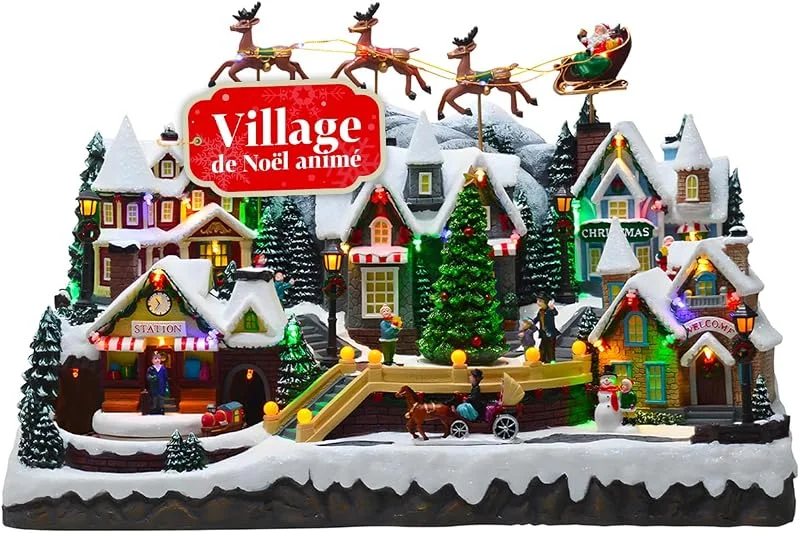 Avilia Pueblo de Navidad en Movimiento con música y Luces LED 37 x 55 x 33 cm – Fabricado con Materiales Resistentes y es Ideal para Decorar tu casa en Las Fiestas navideñas — Decoracion Navidad