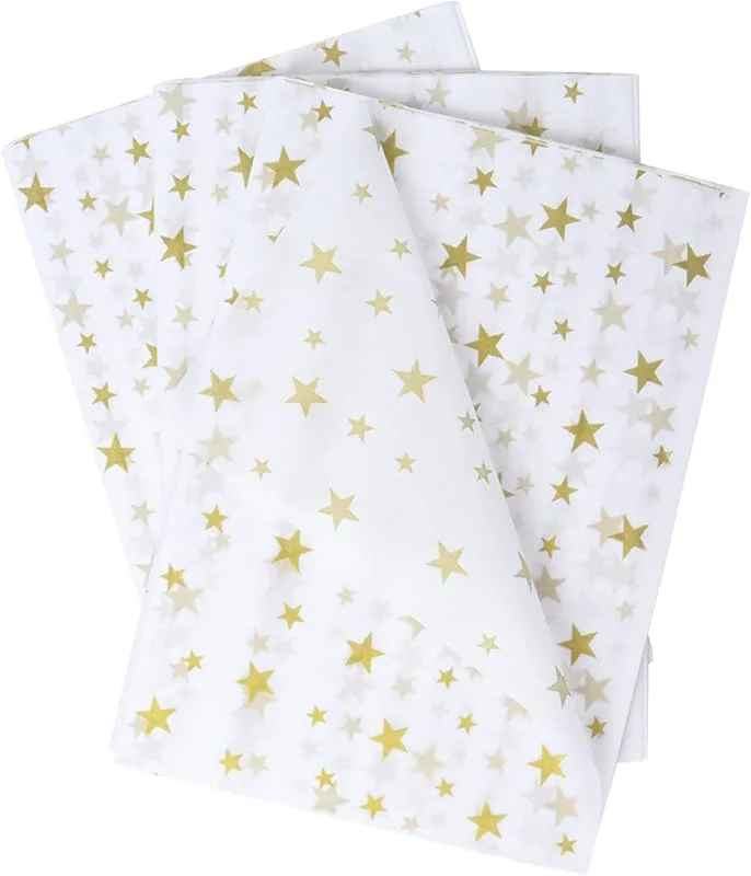 Nideen 30 hojas de papel de seda de estrella dorada de 50 x 70 cm para envolver regalos, bodas, cumpleaños y Navidad, manualidades y manualidades — Envoltorio regalo