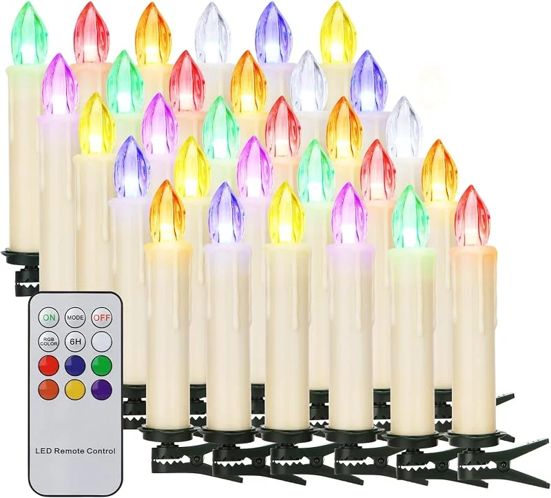 yunsheng 30 velas RGB para árbol de Navidad con temporizador mando a distancia, color blanco cálido, sin cables, funciona con pilas, sin llama, guirnalda de luces para árbol de Navidad, impermeable — Luces Navidad
