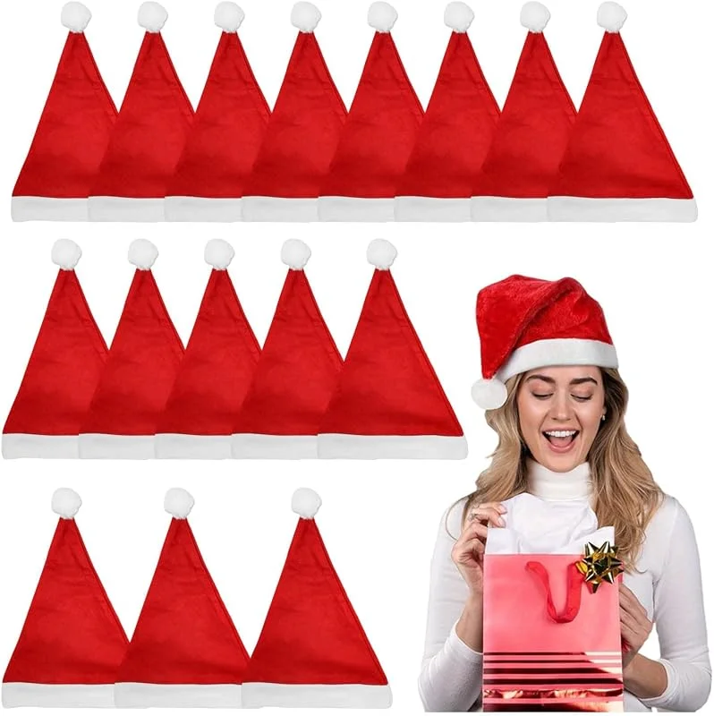 MINZHI 16 piezas Gorros de Navidad, Gorro de Navidad para adultos, Gorro de Papá Noel para adulto, Gorros navidad adulto, Gorro de Papá Noel de felpa, Gorro navidad, con bordes gruesos sin rematar, unisex. — Ropa Navidad