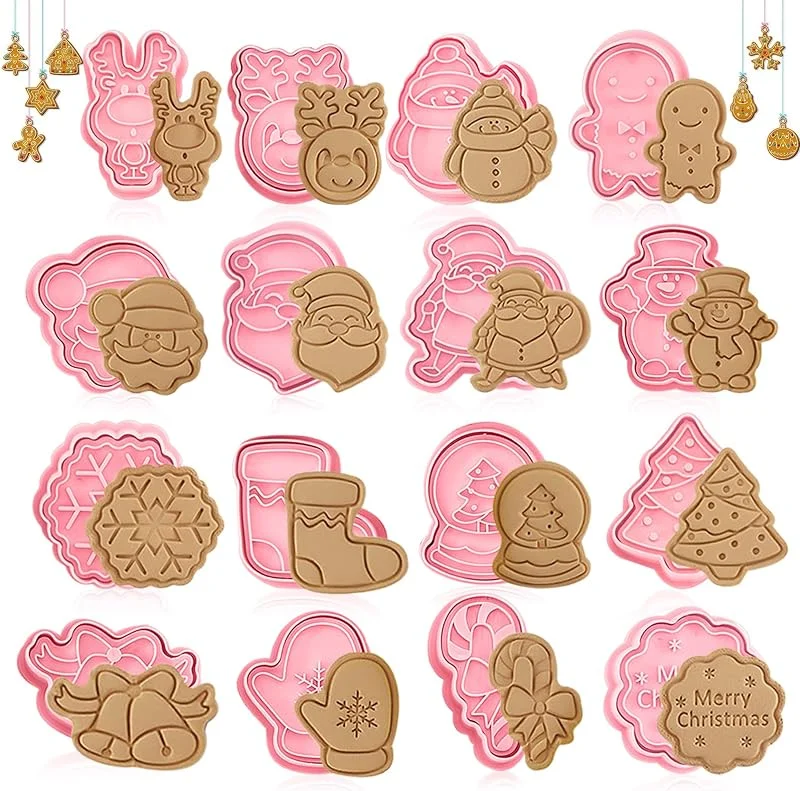 JIASHA Moldes Galletas Navidad, 16 piezas Cortadores de Galletas de Navidad 3D Cortador para Galletas Plástico Molde Galletas para Niños, para cookie fondant decoración de pasteles (Navidad 16) — Hogar y cocina