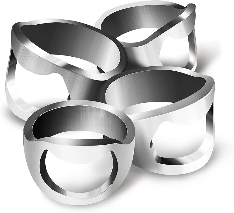 CZ Store Mini Anillo Abridor de Botellas, 4 Piezas, 2x20, 22 y 24mm -✮GARANTÍA DE POR VIDA✮- Herramienta de Dedo para Abrir Sellos y Tapones de Bebidas - Metal de Acero Inoxidable, Acabado Níquel — Vino y mesa festiva