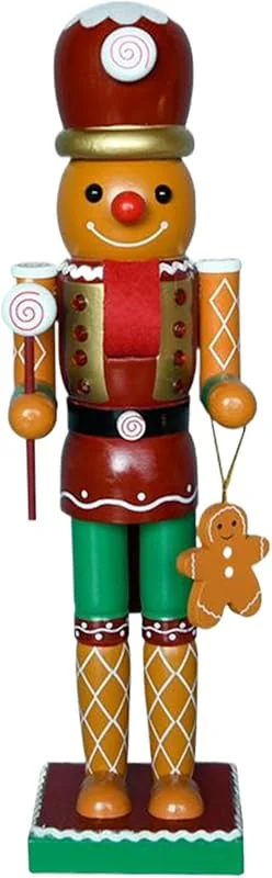 Lcarege Cascanueces Decoración navideña Figura de Cascanueces de Madera de 14 Pulgadas, Adornos Festivos de Hombre de Jengibre navideño para decoración navideña — Decoracion Navidad