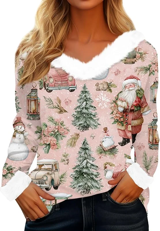 TOFOTL Camisetas navideñas Mujer Original Acogedor Ropa Navidad Mujer Alegre