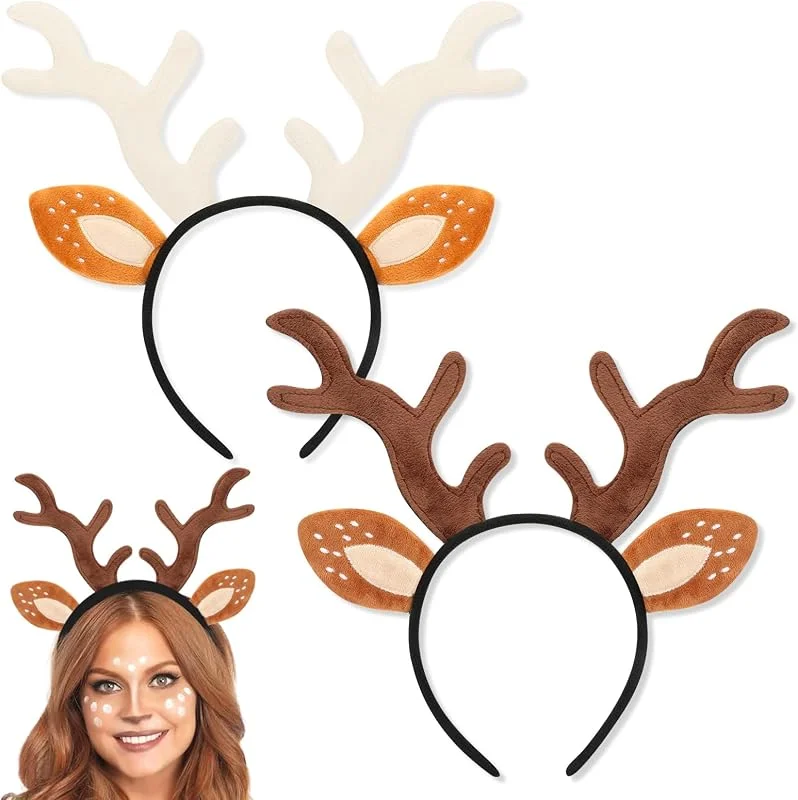 Hifot Diadema Navidad 2 Piezas, Diadema Accesorios Navidad Diadema Reno Cuernos Reno Diademas de Navidad para Fiesta de Navidad — Ropa Navidad