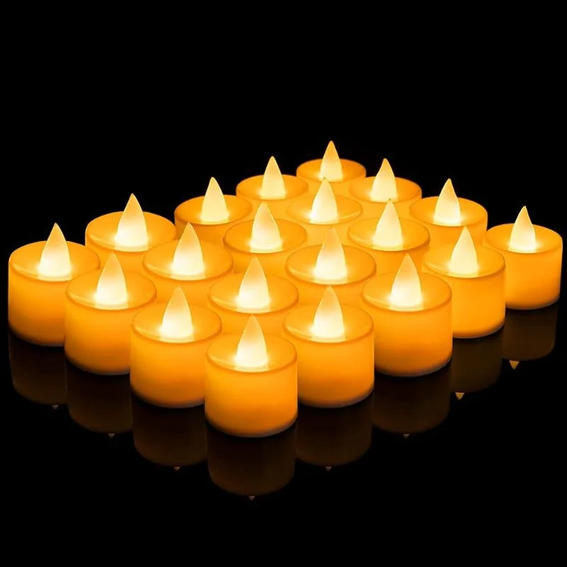 XiXiRan vela y té para exteriores, 20 unidades, velas LED de Navidad, parpadeantes, eléctricas, pilas incluidas, decorativas sin llama, mesas, corona de — Cena a la luz de velas