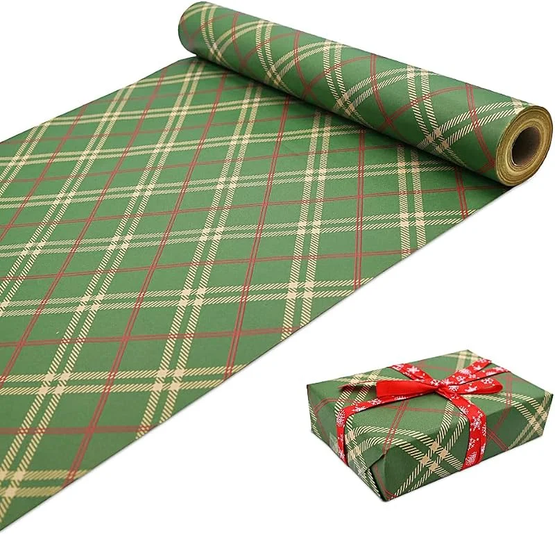 DOJoykey Papel de Navidad, paquete de rollo de 43 cm x 15 m Papel de regalo de Kraft Papel de diseño festivo reciclable para Navidad Cumpleaños Envoltura de regalos de boda — Envoltorio regalo