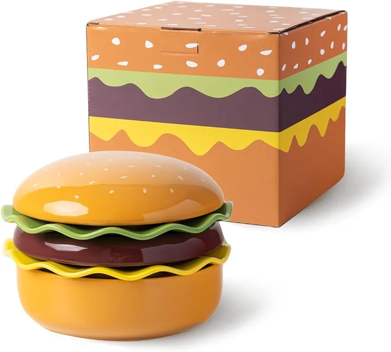 TUCHACA Juego de cuencos y platos de cerámica, juego de vajilla de 5 piezas al estilo de hamburguesa encantadora, plato de postre para la cena y juego de cuencos de cereales con tapa. — Adviento y mesa