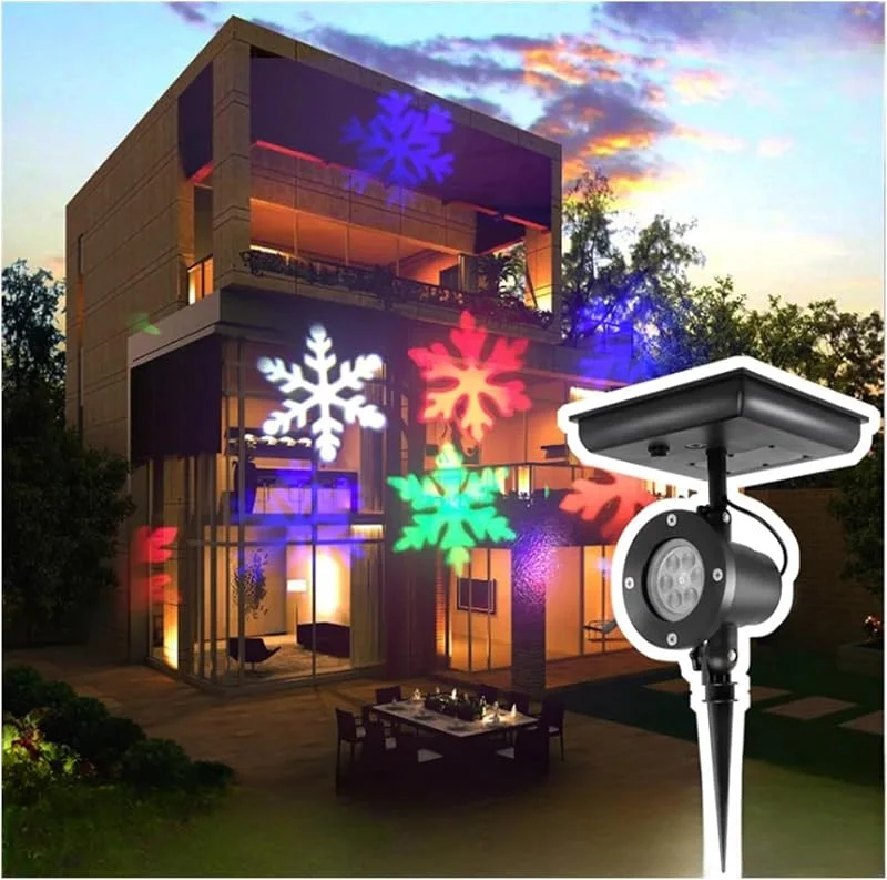 SEVEQIS Lámpara LED de proyector de Navidad, luz Solar giratoria de 180 grados, estrella del cielo, luz de fiesta, lámpara de jardín for césped al aire libre(Colorful snowflake) — Luces Navidad