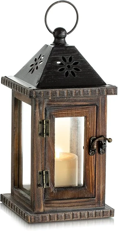 Romadedi Farolillos Vela Madera Decoración - Faroles Vintage 28 cm Navidad Decorativo para Hogar Jardin Mesa Patio Decorativas Rustica, Marrón — Cena a la luz de velas
