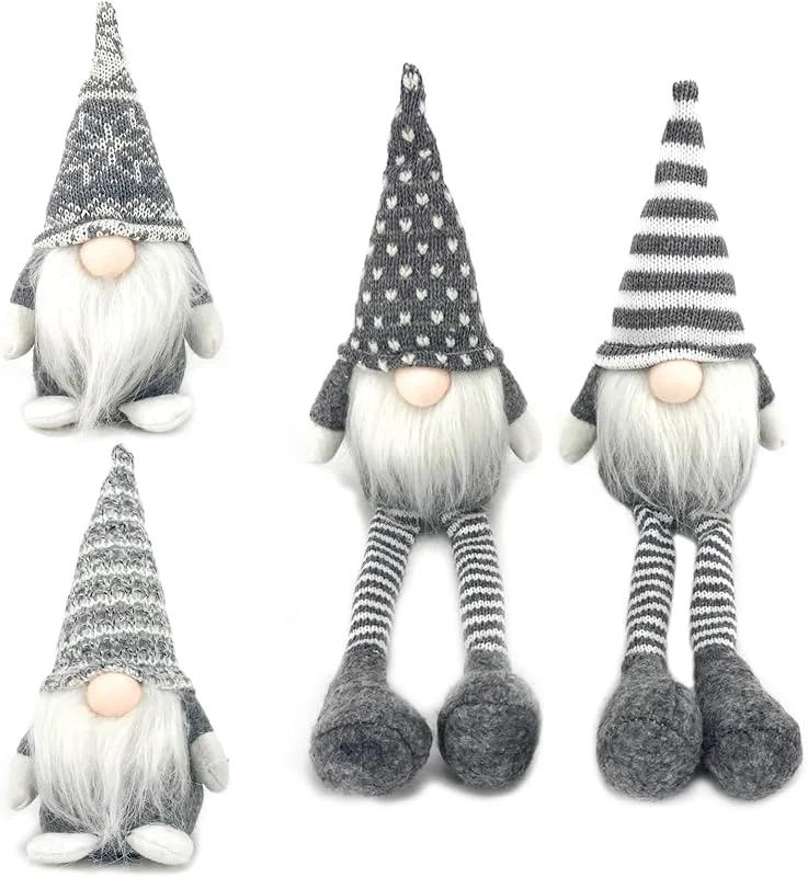 DUJSRZL 4 gnomos de Navidad de peluche de punto de Papá Noel, hechos a mano, decoración de mesa, decoración del hogar, decoración para chimeneas de mesa (patas largas grises mixtas) — Decoracion Navidad