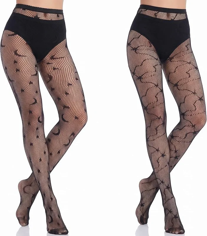 Tyqour 2 pares de medias de red de Halloween para mujer, color negro — Ropa Navidad