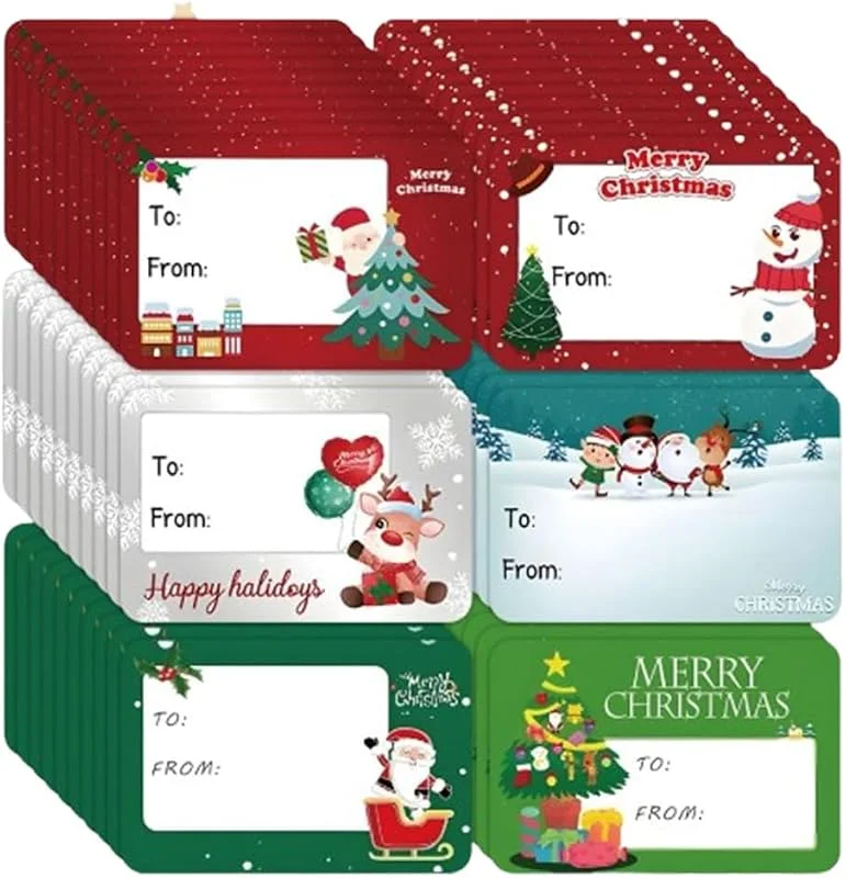 JchEnye 120 pegatinas navideñas, etiquetas autoadhesivas, decoraciones navideñas rectangulares para etiquetas de 6 × 4 cm, decoraciones para bolsas de regalo con motivos de Papá Noel. — Envoltorio regalo