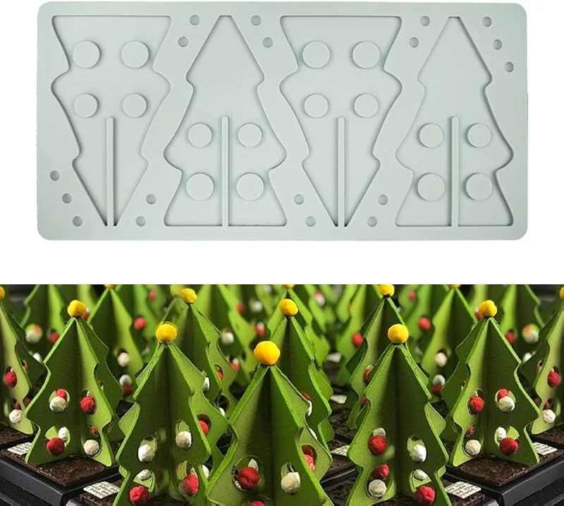 XiaoShenLu Molde de encaje de pastel, molde de imitación de encaje de silicona, molde de impresión artesanal de azúcar se puede comer decoración culinaria molecular de pastel, 4 agujeros árbol de Navidad 6 — Hogar y cocina
