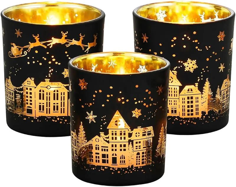Hewory Juego de 3 portavelas de cristal para decoración navideña — Adviento y mesa