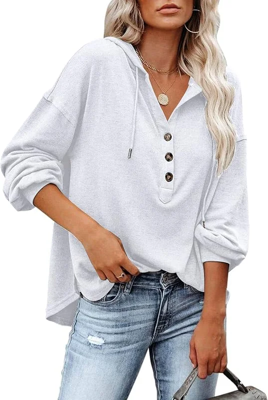 PLOKNRD Sudadera Extragrande para Mujer de Manga Larga con Botones y Capucha con Cordón — Ropa Navidad
