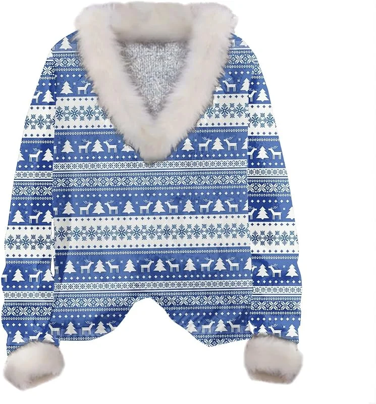 Generic HUIFUAO Sudaderas de Navidad para mujer, suéteres feos de Navidad para mujer, árbol de Navidad, cuello de pelo, manga larga, suéter de Navidad para mujer — Ropa Navidad
