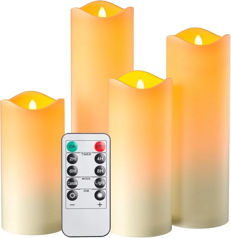 EXTSUD Velas LED impermeables con 4 velas LED sin llama, velas LED para exteriores con mando a distancia, temporizador y batería, para jardín, boda, Navidad, Halloween, fiesta de decoración — Cena a la luz de velas
