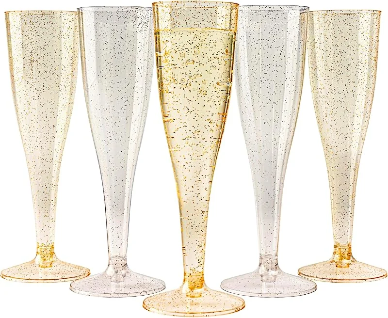 Visita la tienda de MATANA MATANA 120 Copas de Champán de Plástico con Brillos Dorados y Plateados, 133ml - Copas de Cava para Vino Espumoso, Cóctel, Postre - Copas Champagne Plastico para Bodas, Fiestas — Vino y mesa festiva