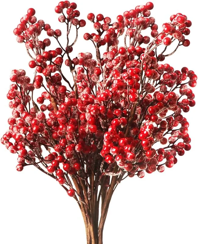 Fangoo 6 Piezas Bayas Rojas navideñas, 50 CM de Largo Bayas Rojas Artificiales Bayas Rojas de Borgoña Bayas de Acebo para el árbol de Navidad Temporada de Vacaciones Decoración del hogar de Invierno — Decoracion Navidad