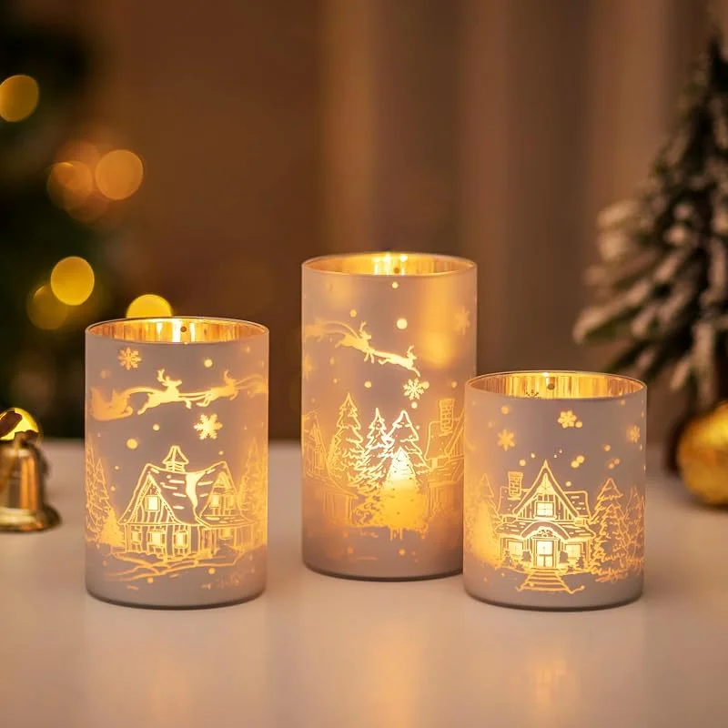 Glasseam Portavelas De Navidad: Set De 3 Portavelas De Cristal para Velas De Pilar Portavelas De Pilar CilíNdrico Tarro Portavelas Votivo Plateado para DecoracióN del Hogar — Adviento y mesa