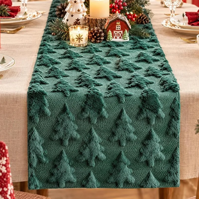 Saituo Home Camino de Mesa Navidad, 184x33CM Mantel Navidad Árbol Peluche — Hogar y cocina