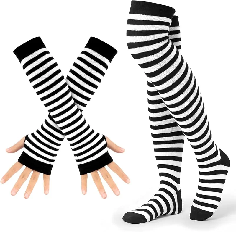 UTOCLEC Rayas Calcetines Hasta la Rodilla, Calcetines Elásticos para Mujer, Juego De Calcetines Altos Hasta Muslo, Para Damas, Halloween, Fiestas de Navidad, Cosplay de Carnaval y Fiestas de Disfraces — Ropa Navidad