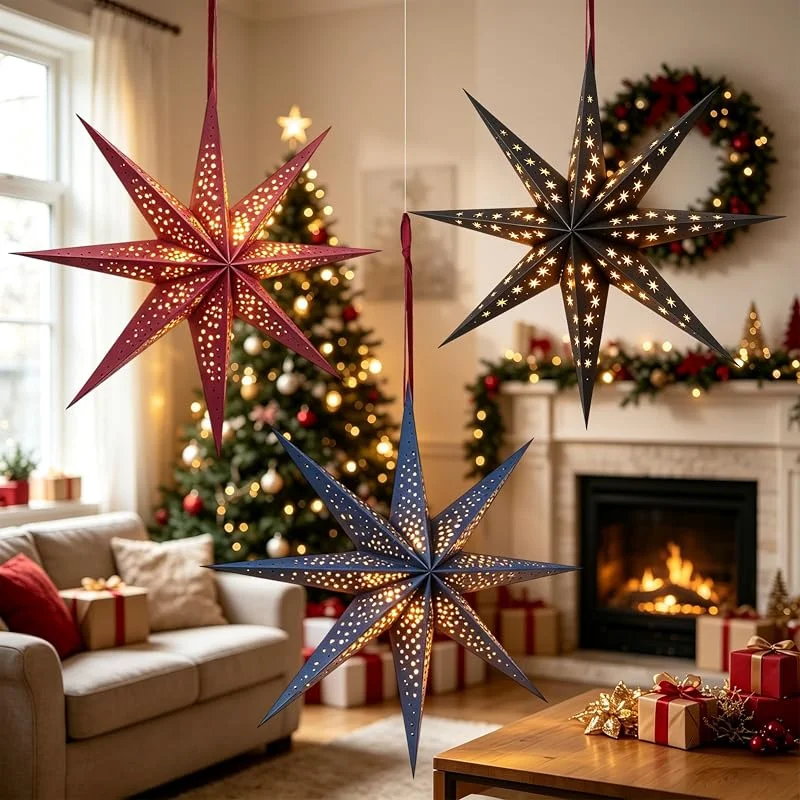 Visita la tienda de SUNBEAUTY SUNBEAUTY 3 estrellas de papel para colgar, iluminadas, decoración navideña — Decoracion Navidad