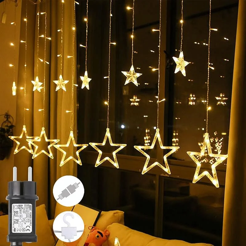Visita la tienda de GlobaLink GlobaLink Cortina Luces LED Estrella 2M 138LEDs-Blanco Cálido — Decoracion Navidad