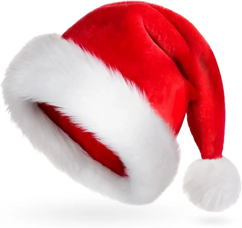 AUXHCYL Gorros Navidad, Gorro Papá Noel de Felpa Rojo y Blanco — Ropa Navidad