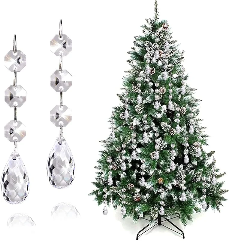 Volsha 30 piezas de adornos colgantes para árbol de Navidad, lámpara de cristal de prisma de cristal con forma de lágrima, decoraciones colgantes perfectas para adornos de árbol de Navidad (forma de gota — Decoracion Navidad