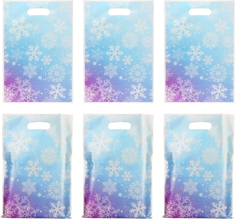 mciskin 30 piezas de bolsas para fiesta de dulces con temática de frío, bolsas de regalo con diseño de copos de nieve navideños, bolsas de dulces azules y pequeñas sin relleno para cumpleaños, Navidad — Envoltorio regalo