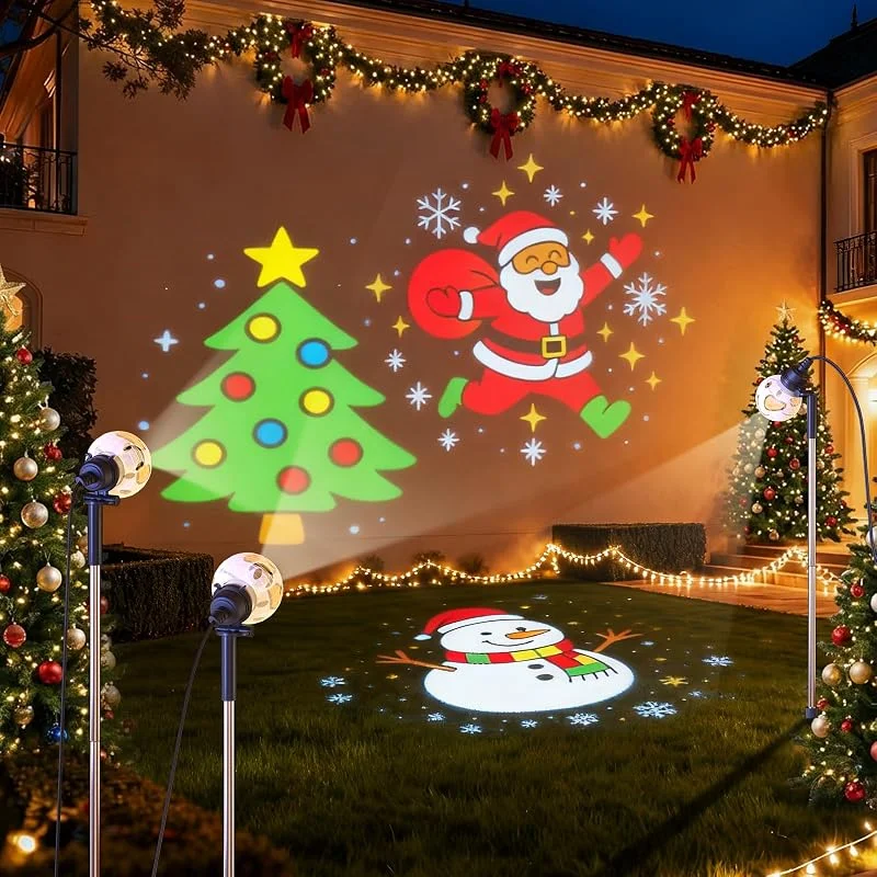 Ciskotu Proyector de Navidad exterior, muñeco de nieve, Papá Noel, proyector de árbol de Navidad, resistente al agua, iluminación exterior para jardín, ventana, pared, patio, fiesta, decoración de — Luces Navidad