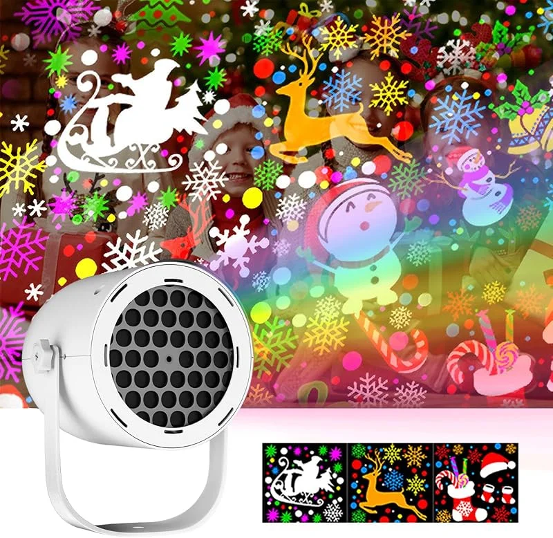 Justup Proyector de luz de Navidad, lámpara de proyección LED con 16 patrones, iluminación navideña exterior para jardín, ventana, pared, patio, fiesta, decoración navideña (Navidad, color blanco, 1 — Luces Navidad