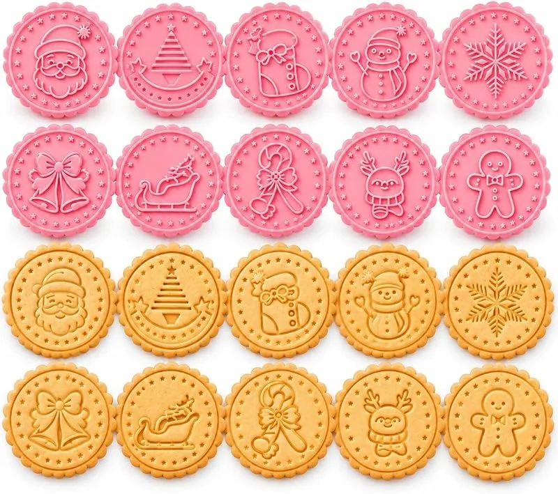 ririess Cortadores de galletas con sello Navidad, 10 piezas redondas — Hogar y cocina